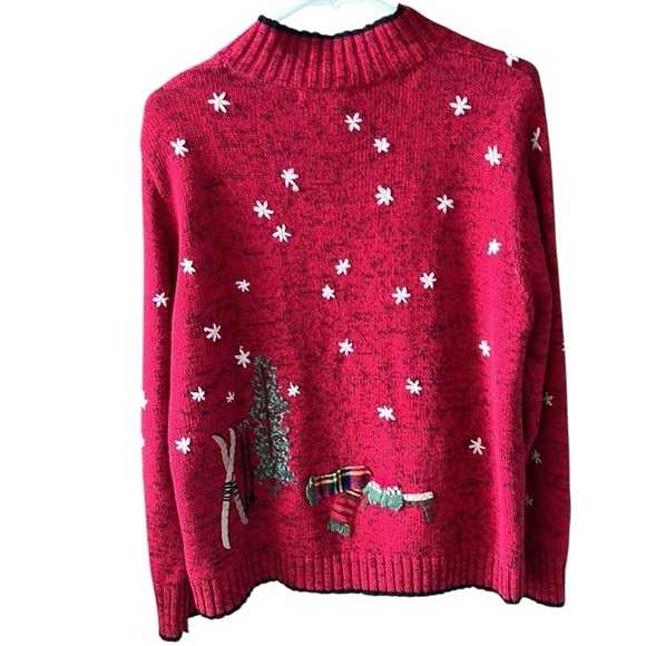 Vtg Coldwater Creek Cotton Ramie Zip Up Winter Themed Cardigan Red Novelty - Picture 12 of 13